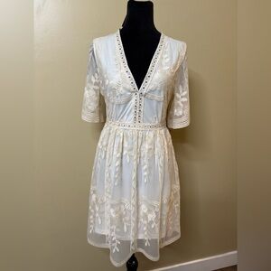 Haute Monde Cream Lace Midi Dress